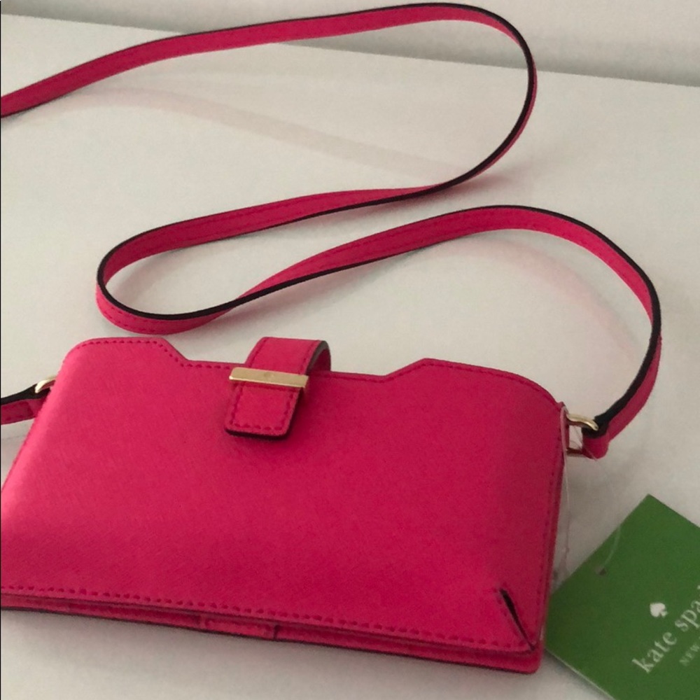 KATE SPADE HOT PINK LEATHER CROSSBODY WALLET
